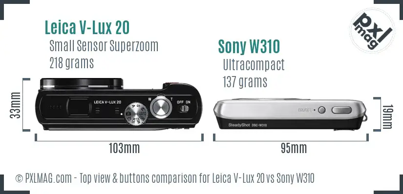 Leica V-Lux 20 vs Sony W310 top view buttons comparison