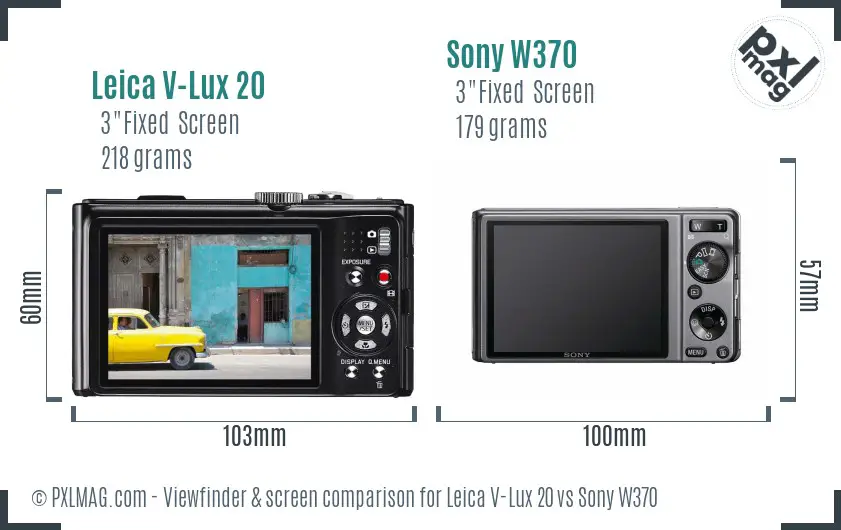 Leica V-Lux 20 vs Sony W370 Screen and Viewfinder comparison