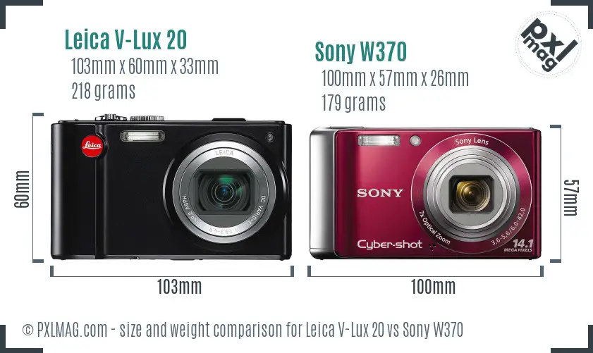 Leica V-Lux 20 vs Sony W370 size comparison