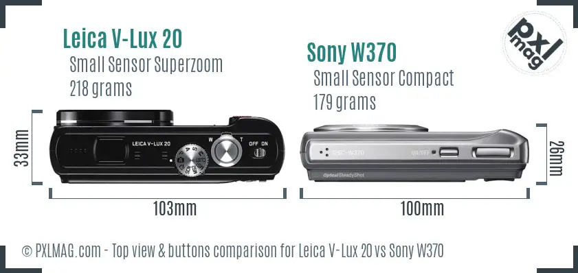 Leica V-Lux 20 vs Sony W370 top view buttons comparison