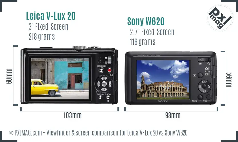 Leica V-Lux 20 vs Sony W620 Screen and Viewfinder comparison
