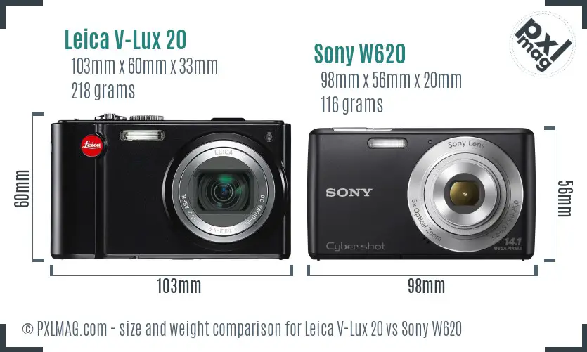 Leica V-Lux 20 vs Sony W620 size comparison