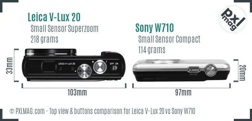 Leica V-Lux 20 vs Sony W710 top view buttons comparison Leica V-Lux 20 vs Sony W710 top view buttons comparison