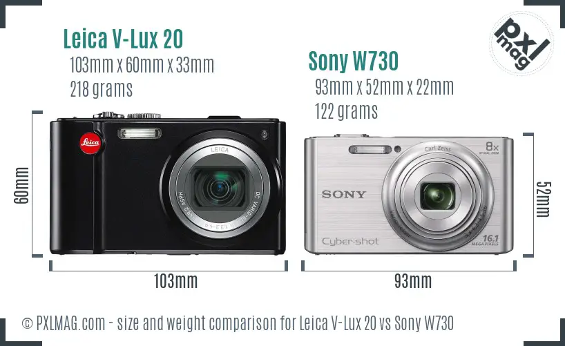 Leica V-Lux 20 vs Sony W730 size comparison Leica V-Lux 20 vs Sony W730 size comparison