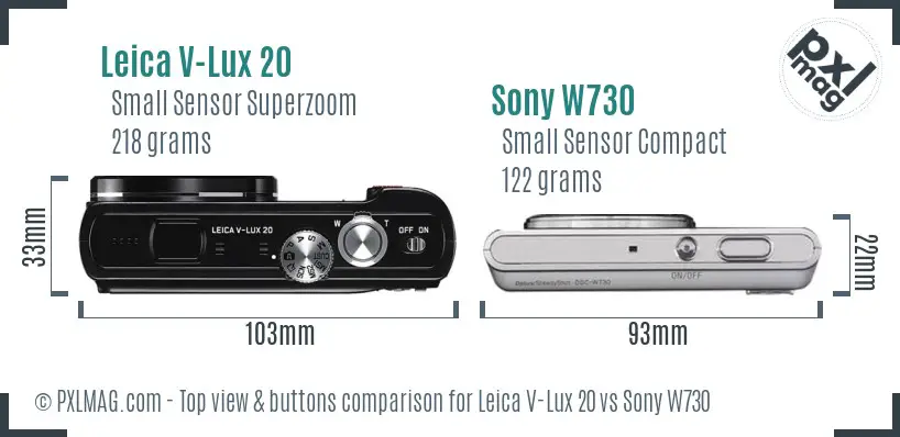 Leica V-Lux 20 vs Sony W730 top view buttons comparison Leica V-Lux 20 vs Sony W730 top view buttons comparison