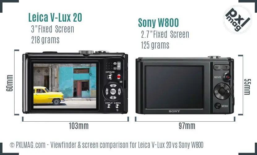 Leica V-Lux 20 vs Sony W800 Screen and Viewfinder comparison