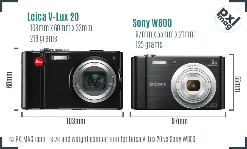 Leica V-Lux 20 vs Sony W800 size comparison