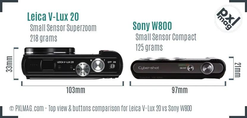 Leica V-Lux 20 vs Sony W800 top view buttons comparison
