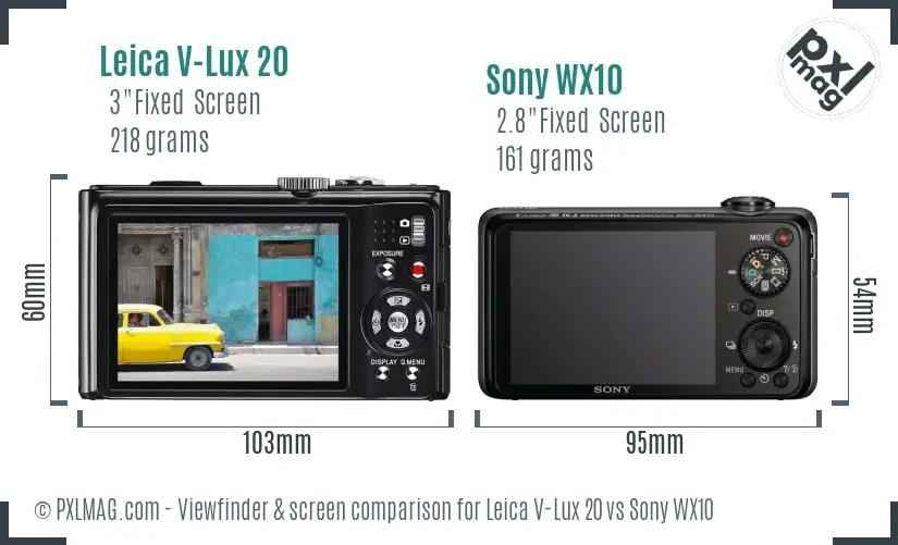 Leica V-Lux 20 vs Sony WX10 Screen and Viewfinder comparison