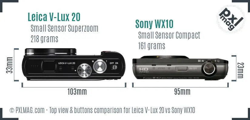 Leica V-Lux 20 vs Sony WX10 top view buttons comparison