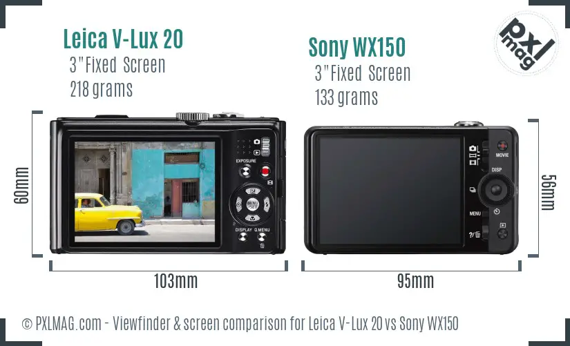 Leica V-Lux 20 vs Sony WX150 Screen and Viewfinder comparison