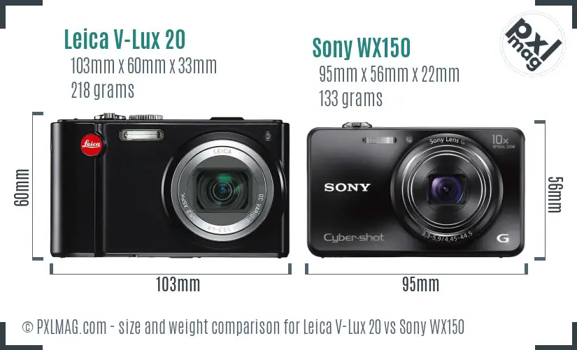 Leica V-Lux 20 vs Sony WX150 size comparison