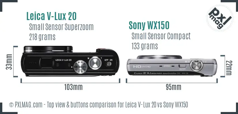 Leica V-Lux 20 vs Sony WX150 top view buttons comparison