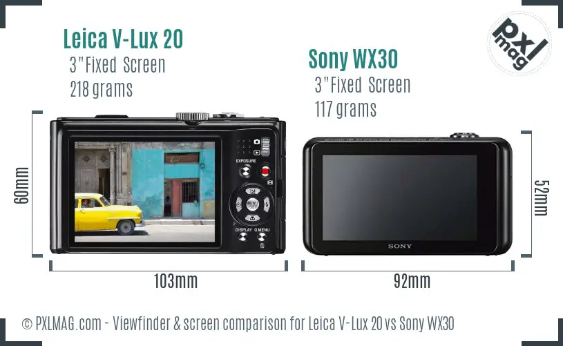 Leica V-Lux 20 vs Sony WX30 Screen and Viewfinder comparison