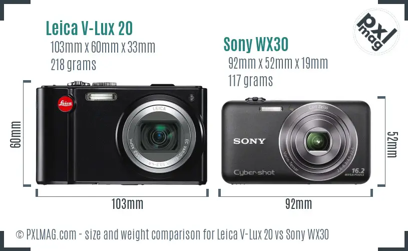 Leica V-Lux 20 vs Sony WX30 size comparison