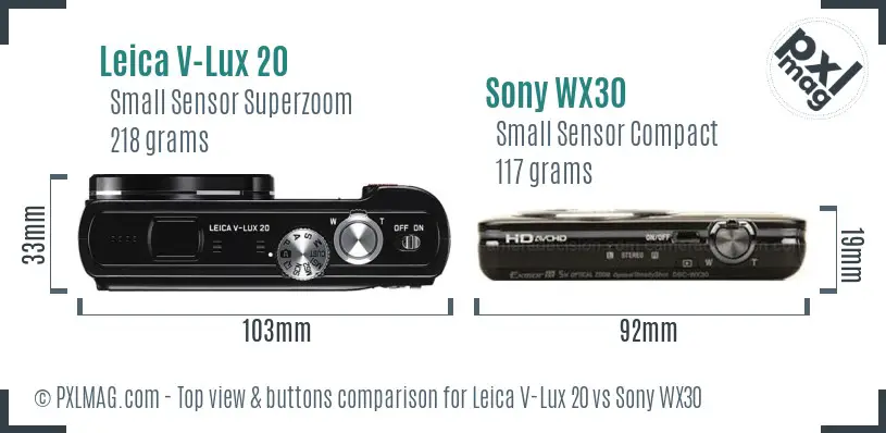 Leica V-Lux 20 vs Sony WX30 top view buttons comparison