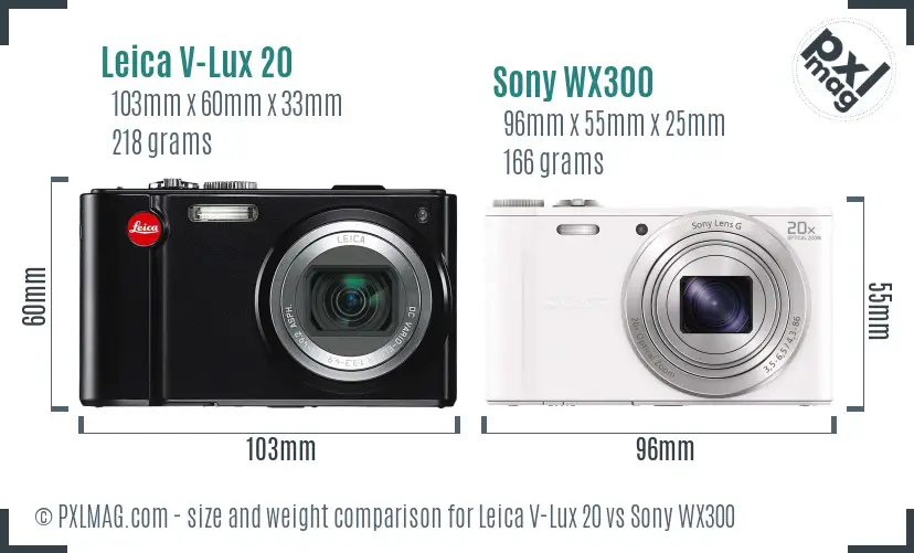 Leica V-Lux 20 vs Sony WX300 size comparison