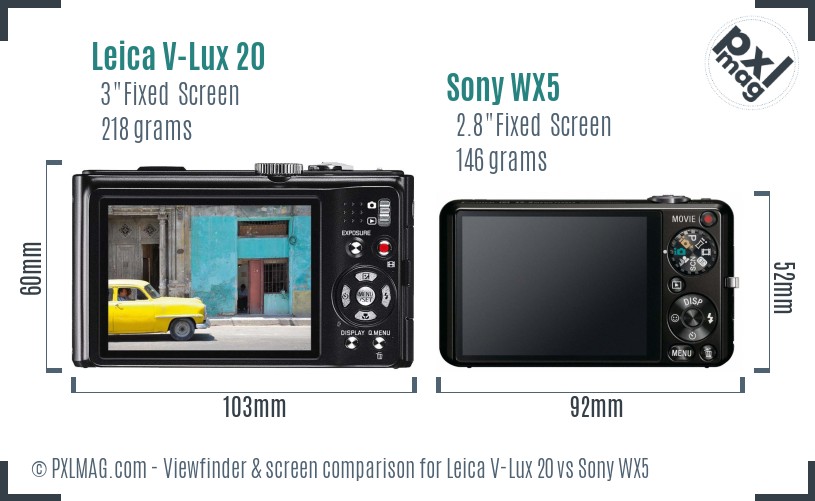 Leica V-Lux 20 vs Sony WX5 Screen and Viewfinder comparison