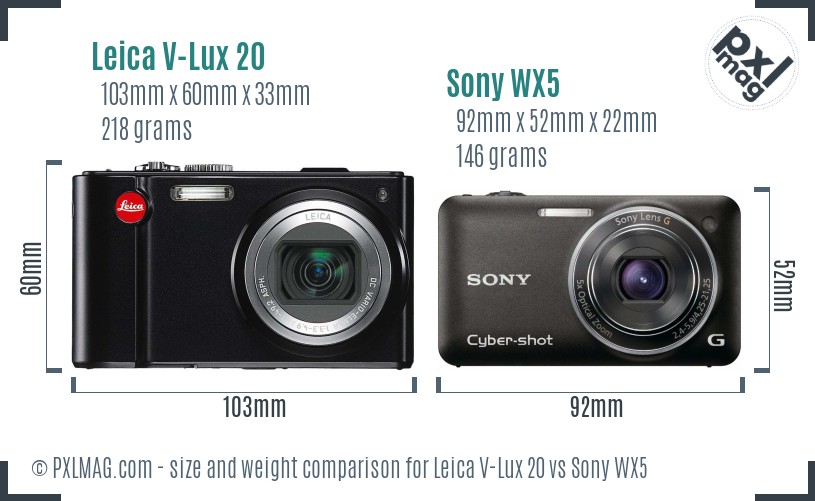 Leica V-Lux 20 vs Sony WX5 size comparison