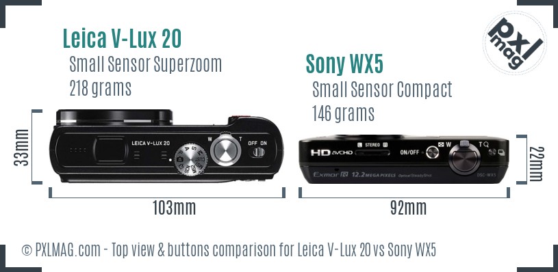 Leica V-Lux 20 vs Sony WX5 top view buttons comparison