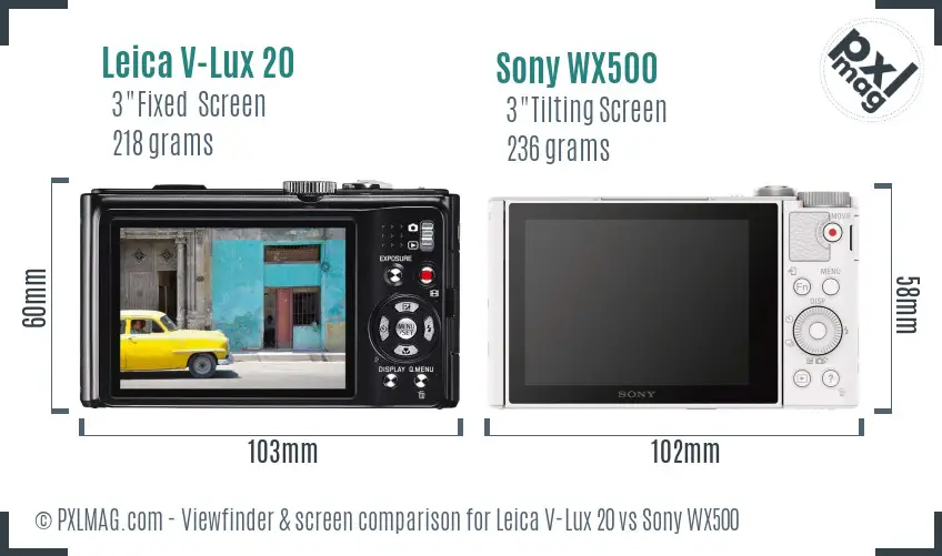 Leica V-Lux 20 vs Sony WX500 Screen and Viewfinder comparison
