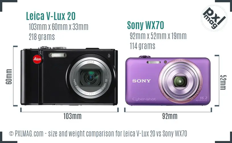 Leica V-Lux 20 vs Sony WX70 size comparison