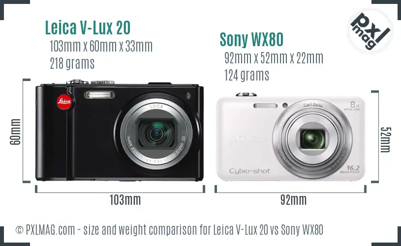 Leica V-Lux 20 vs Sony WX80 size comparison