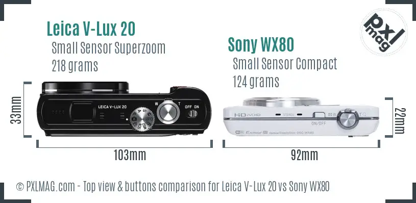 Leica V-Lux 20 vs Sony WX80 top view buttons comparison