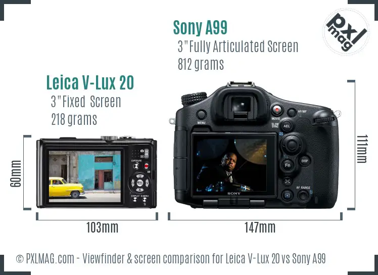 Leica V-Lux 20 vs Sony A99 Screen and Viewfinder comparison