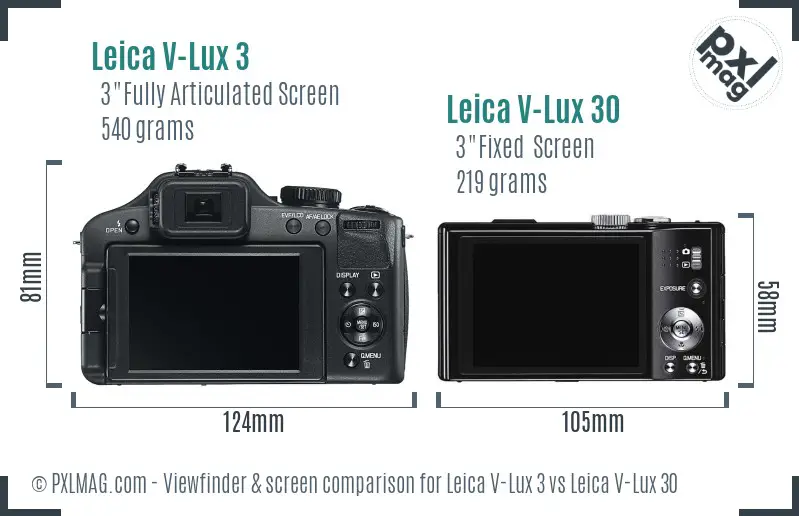 Leica V-Lux 3 vs Leica V-Lux 30 Screen and Viewfinder comparison