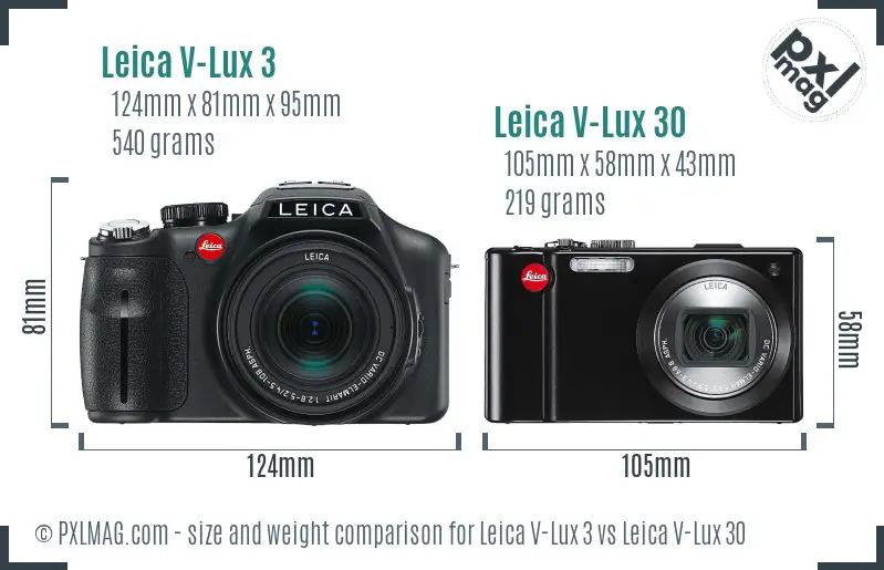 Leica V-Lux 3 vs Leica V-Lux 30 size comparison