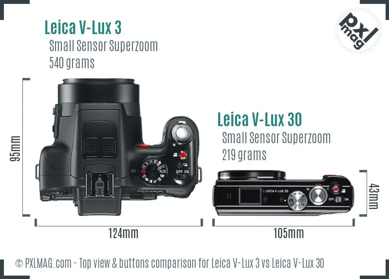 Leica V-Lux 3 vs Leica V-Lux 30 top view buttons comparison