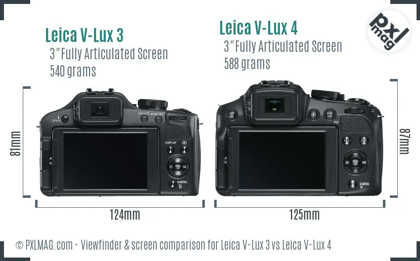 Leica V-Lux 3 vs Leica V-Lux 4 Screen and Viewfinder comparison