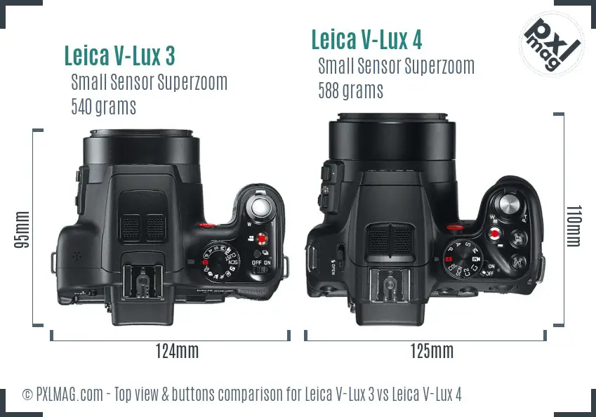 Leica V-Lux 3 vs Leica V-Lux 4 top view buttons comparison