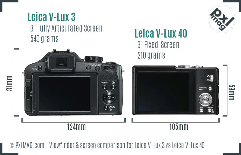 Leica V-Lux 3 vs Leica V-Lux 40 Screen and Viewfinder comparison