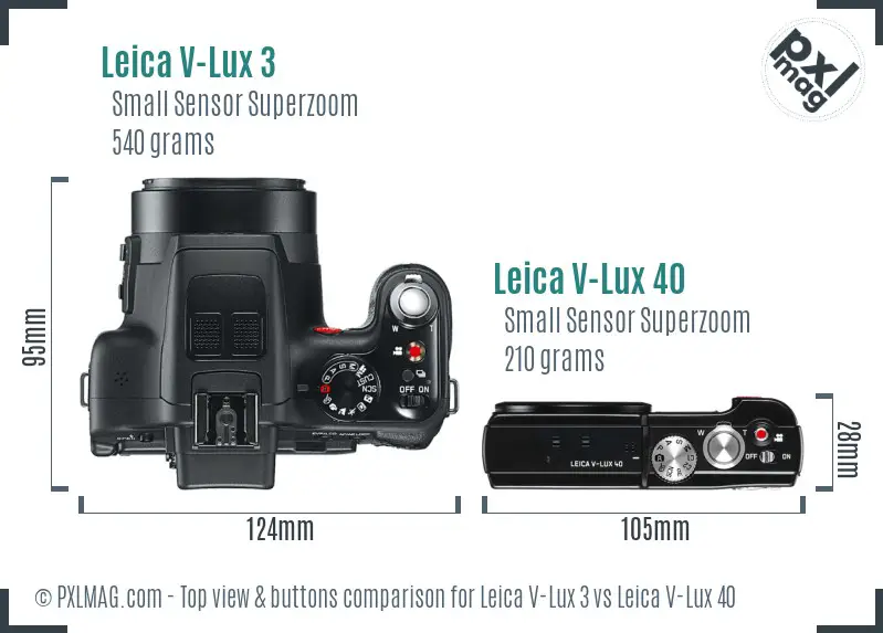 Leica V-Lux 3 vs Leica V-Lux 40 top view buttons comparison