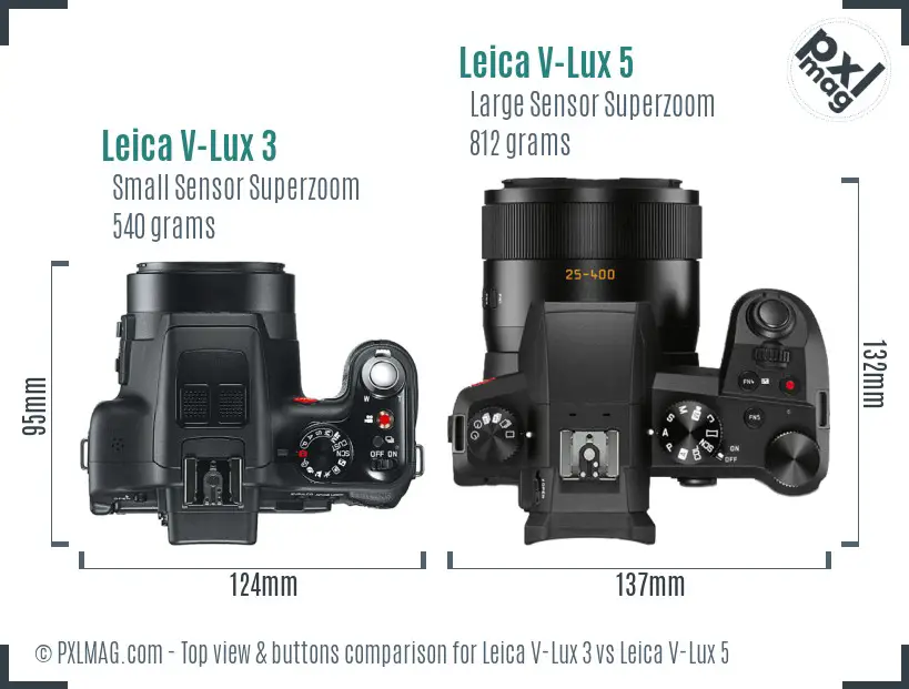 Leica V-Lux 3 vs Leica V-Lux 5 top view buttons comparison