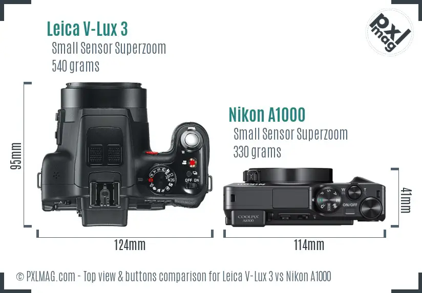 Leica V-Lux 3 vs Nikon A1000 top view buttons comparison