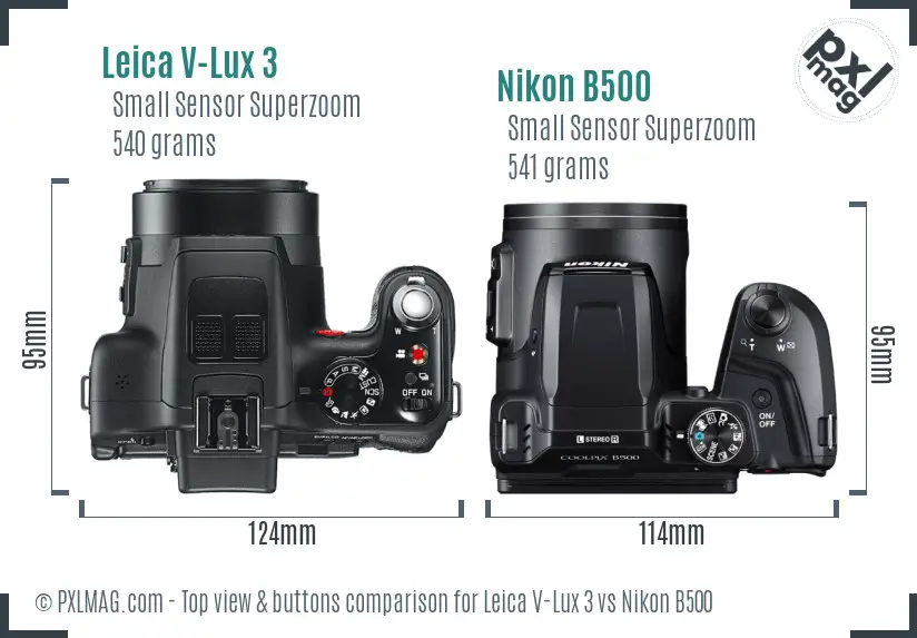 Leica V-Lux 3 vs Nikon B500 top view buttons comparison