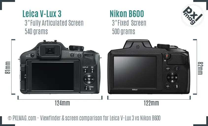 Leica V-Lux 3 vs Nikon B600 Screen and Viewfinder comparison