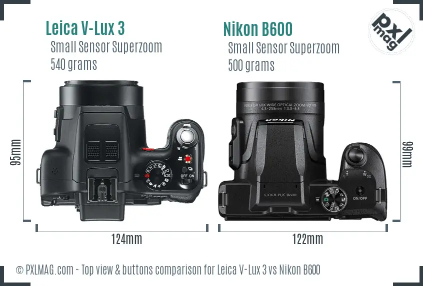 Leica V-Lux 3 vs Nikon B600 top view buttons comparison
