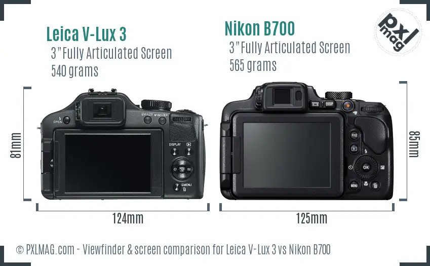 Leica V-Lux 3 vs Nikon B700 Screen and Viewfinder comparison