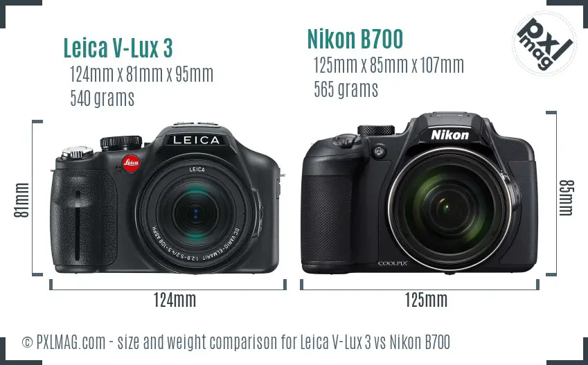 Leica V-Lux 3 vs Nikon B700 size comparison