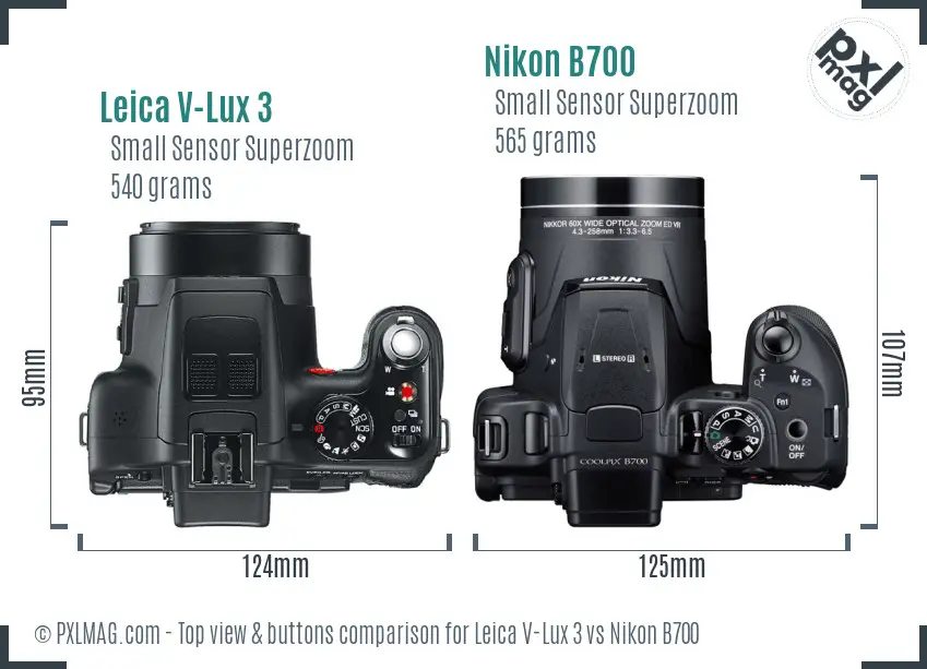 Leica V-Lux 3 vs Nikon B700 top view buttons comparison