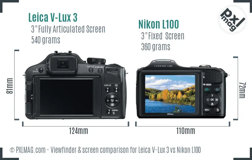 Leica V-Lux 3 vs Nikon L100 Screen and Viewfinder comparison