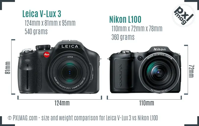 Leica V-Lux 3 vs Nikon L100 size comparison