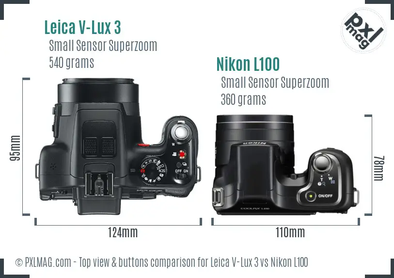 Leica V-Lux 3 vs Nikon L100 top view buttons comparison