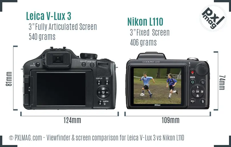 Leica V-Lux 3 vs Nikon L110 Screen and Viewfinder comparison