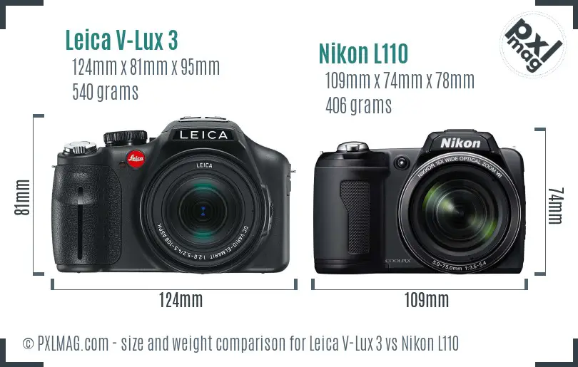 Leica V-Lux 3 vs Nikon L110 size comparison