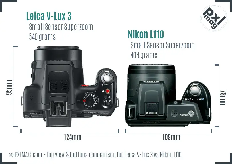 Leica V-Lux 3 vs Nikon L110 top view buttons comparison